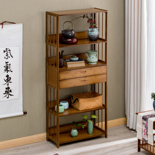 多宝阁博古架展示柜实木新中式茶叶茶具架摆件古董架子茶室置物架