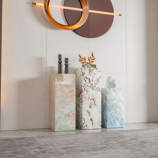 意式轻奢岩板花架摆件客厅雕塑底座玄关酒店石墩大理石柱展台摆台
