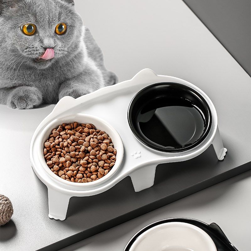 猫咪食盆陶瓷碗吃饭黑色喝水喂食一体幼猫斜口保护颈椎防打翻双碗,宠物/宠物食品及用品,猫狗碗/慢食碗,淘宝优惠券,粉丝福利购,淘宝优惠卷
