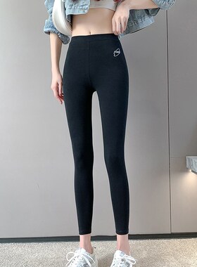 打底裤女春秋外穿显瘦弹力紧身裤胖mm大码高腰百搭灰色九分小脚裤