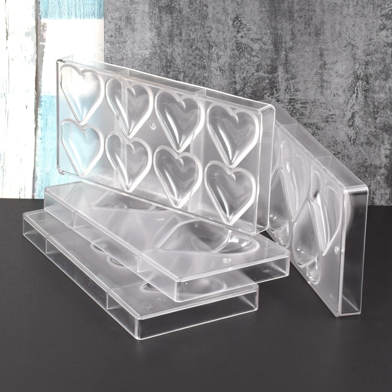 9.6cm 8cm 7.6cm 6cm 心形巧克力模具 PC材料 爱心情人节巧克力模