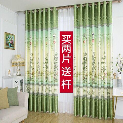 落地窗帘全套送杆客厅卧室书房窗帘出租房隔断帘极简风格竹子款