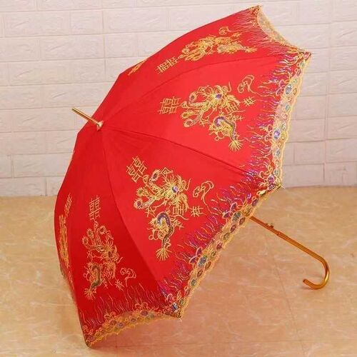 红伞新娘晴雨出门婚礼婚嫁.雨伞中式高级两用结婚伞新娘蕾丝婚伞