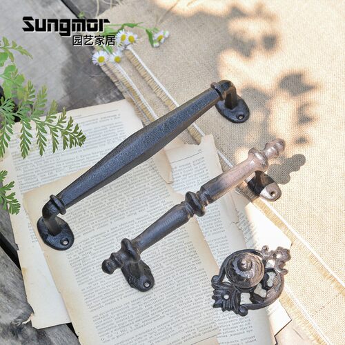 Sungmor欧式铸铁拉手1对复古怀旧抽屉衣柜木门长款装饰仿古工艺品