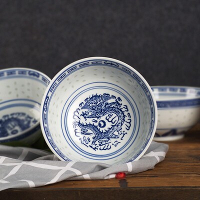 6/7/8/9/10寸传统老式汤面碗陶瓷碗 复古怀旧龙纹大老碗 可印logo