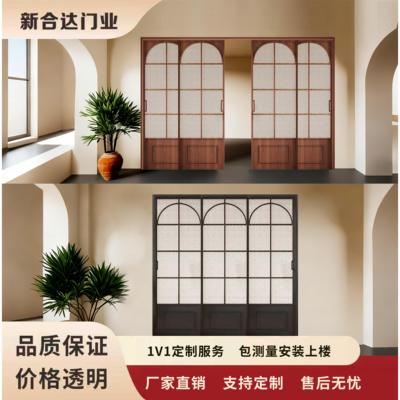 复古老铁门阳台厨房书房法式隔断推拉门三联动吊轨联动移门双轨