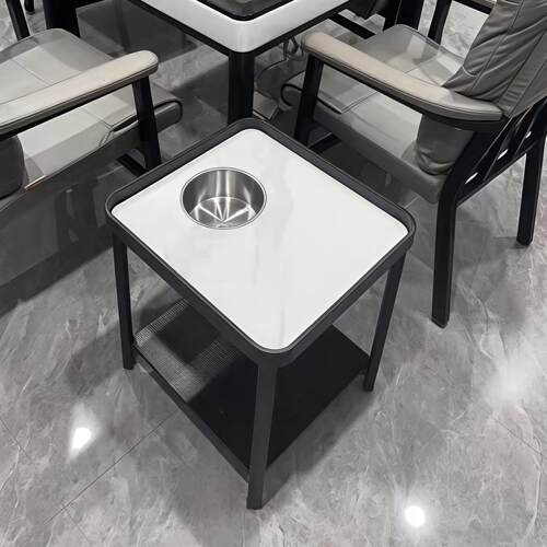 茶楼棋牌室麻将桌旁边小茶几茶水架现代高级感岩板麻将机围栏茶几