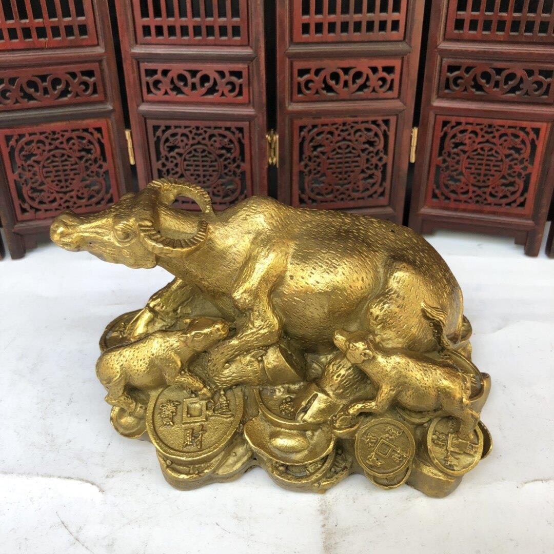 铜卧牛母子牛摆件元宝招财童子骑牛牧牛风水家居办公室书房招财牛