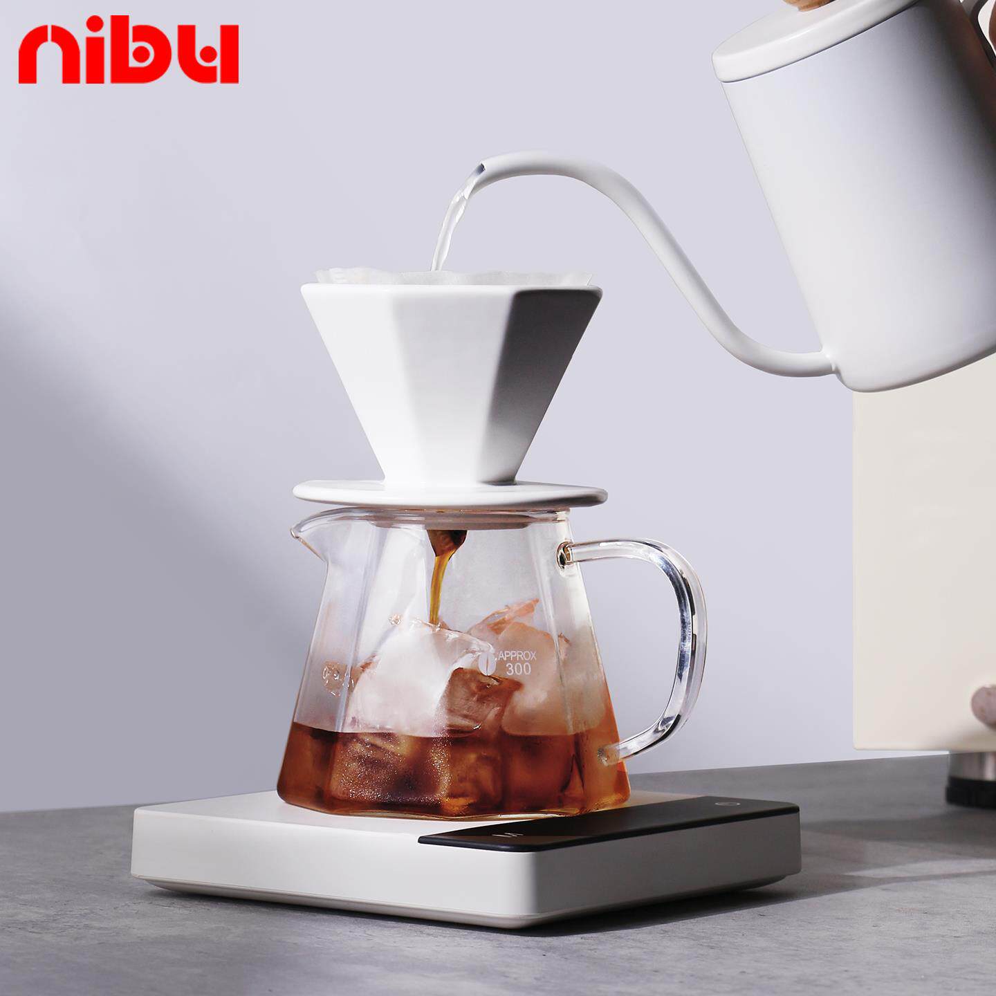 NIBU尼布八角滤杯陶瓷v60过滤杯玻璃滴漏式手冲咖啡滤杯分享壶