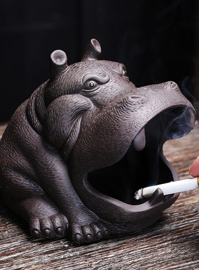 复古创意紫砂烟灰缸个性卡通动物收纳摆件家用办公室酒店客厅烟缸