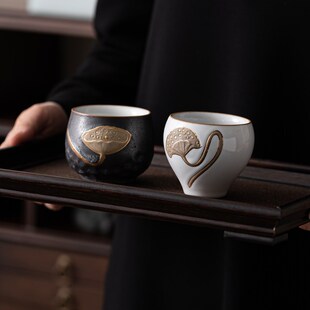蕴华堂 莲蓬吉祥对杯 粗陶复古禅定杯茶杯随手礼主人杯礼盒套装组