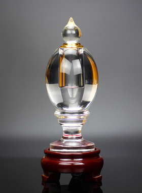 水晶塔摩尼宝珠装藏密封带木底座透明水晶瓶装舍利子的供具舍利塔