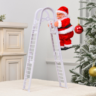 会爬的圣诞老人爬梯爬杆绳子珠帘电动玩具玩偶儿童礼物圣诞装饰品