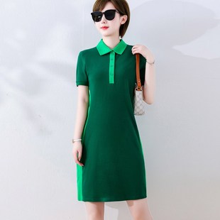 夏天裙子2024新款女轻奢高级感 复古绿大码胖mm巨显瘦polo连衣裙