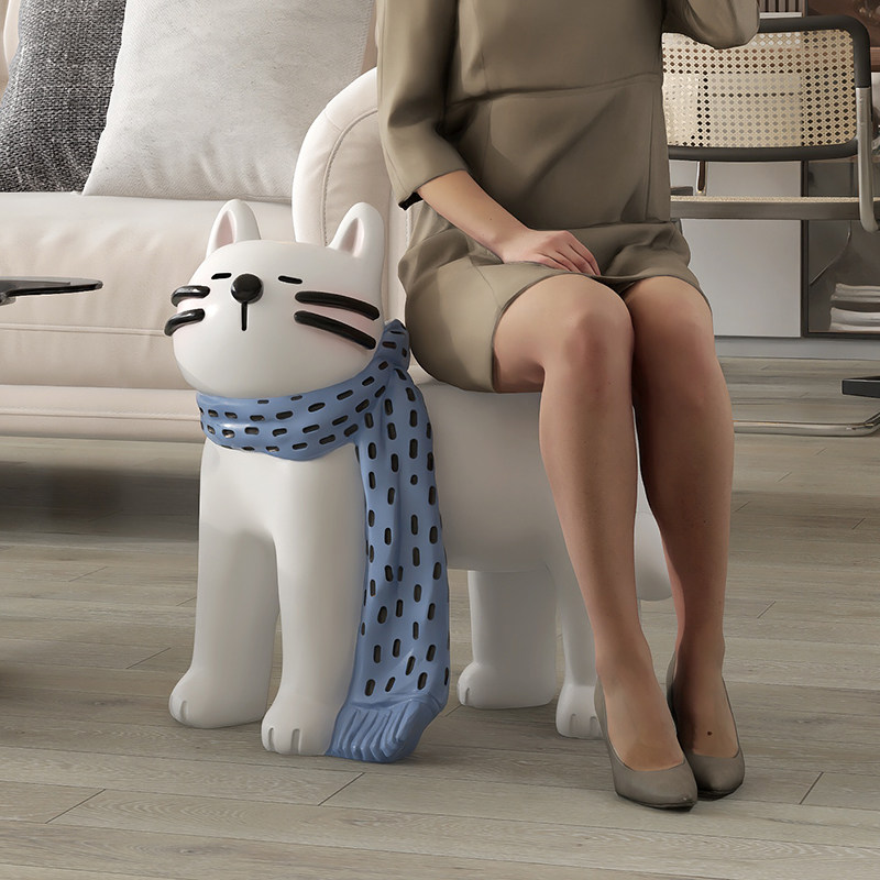 奶油风大型猫咪边几落地摆件家居饰品玄关装饰换鞋凳电视柜旁乔迁,家居饰品,落地摆件,淘宝优惠券,粉丝福利购,淘宝优惠卷