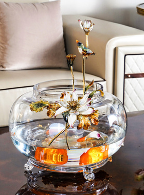 罗比罗丹欧式开放式玻璃鱼缸小型水族箱金鱼缸造景办公室创意装饰