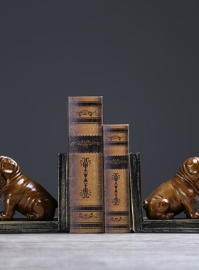 美式乡村创意沙皮狗书靠家居饰品办公室书房架摆件书立书挡礼物