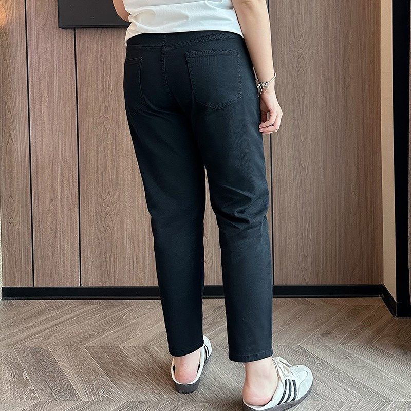 大码牛仔裤女夏季薄款九分小脚高弹力胖mm梨形身材高腰显瘦直筒裤