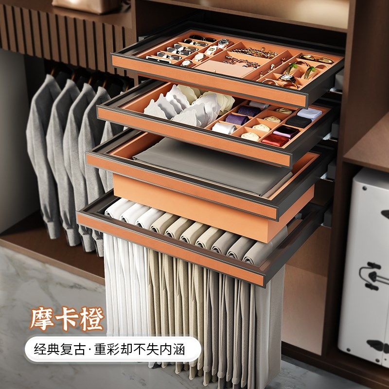 衣柜首饰盒内置抽拉裤架推拉裤抽衣帽间多功能收纳轻奢皮革首饰抽,基础建材,柜内裤架,淘宝优惠券,粉丝福利购,淘宝优惠卷