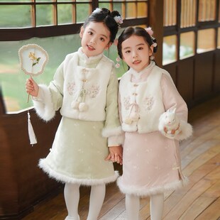 汉服女童2023新款女孩中国风中式旗袍马甲套装儿童古装亲子装唐装