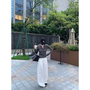 大小姐77 重磅结构感row风极简小众秋冬好搭牛仔白色阔腿裤神裤