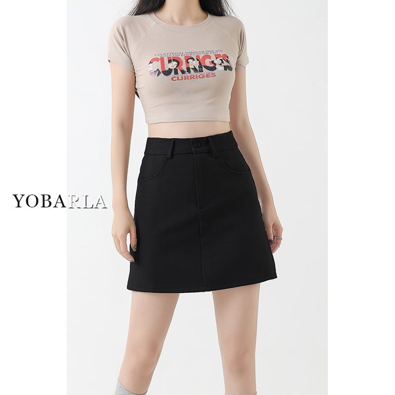 黑色西装短裙女夏季新款梨形身材胖mm大码高腰遮肚显瘦a字半身裙