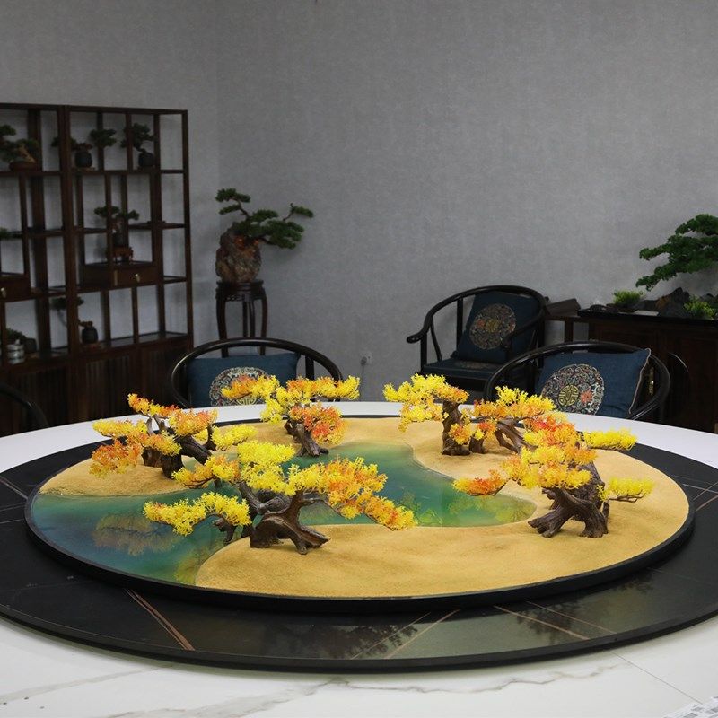 酒店大圆桌摆花餐桌沙盘胡杨林装饰创意桌芯摆设桌景沙漠造景摆件
