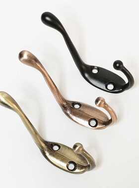 ft锌合金挂钩墙上挂衣钩衣柜金属挂勾门后衣钩黑色双钩卫浴打孔挂