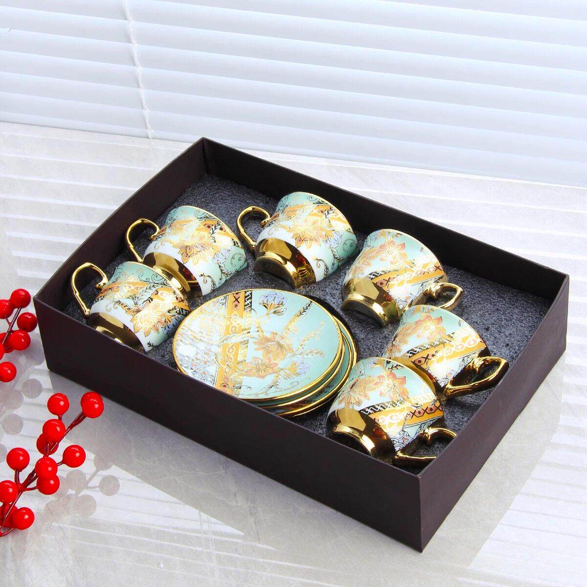 陶瓷马克杯电镀咖啡杯碟套装2025新款高颜值大容量茶杯家用杯子