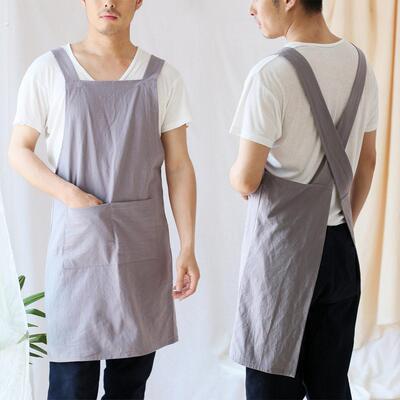 日式简约手作棉麻围裙免系带复古居家围兜亚马逊热卖外贸印制LOGO
