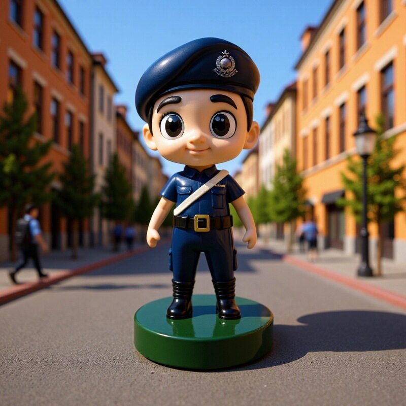 广州程爵雕塑玻璃钢卡通警察雕塑室内景观维护交通秩序宣传摆件
