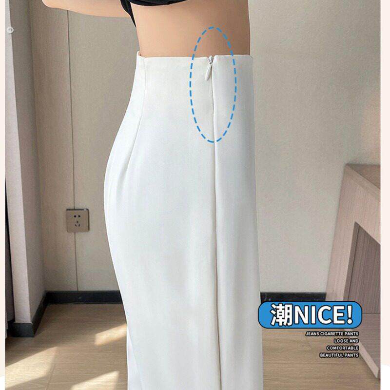 裤子女夏季薄款冰丝侧拉链微喇叭西装裤高级感垂感高腰窄版阔腿裤
