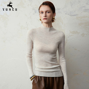 无缝18针精纺160s可机洗半高领羊毛衫 女秋冬保暖内搭针织打底毛衣