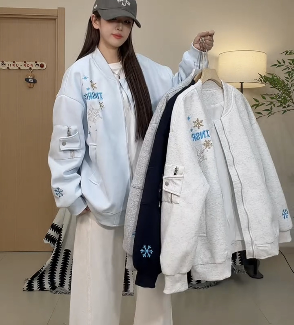 春秋季新款棒球服外套女刺绣雪花拉链开衫上衣男青少年情侣学生潮