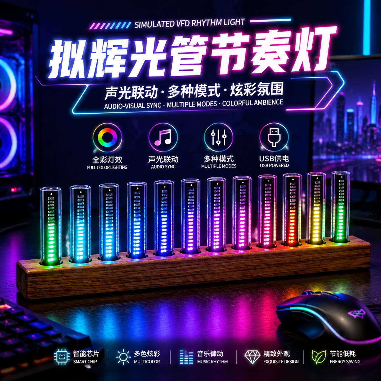 音乐拾音灯氛围灯声控电竞房桌