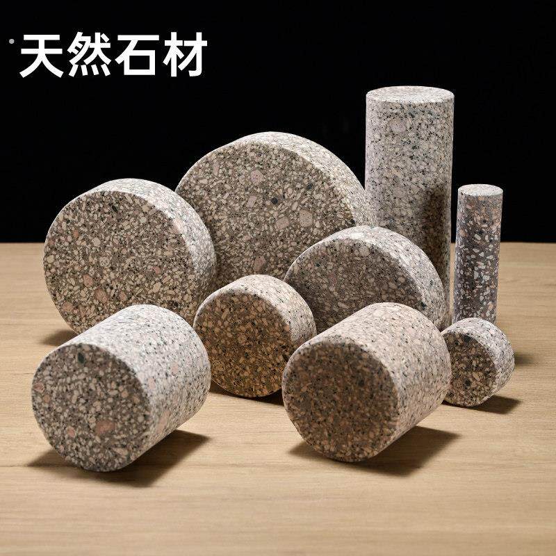 天然石材配件麦饭石圆形圆柱石头块压菜小石头摆件景观造景石头
