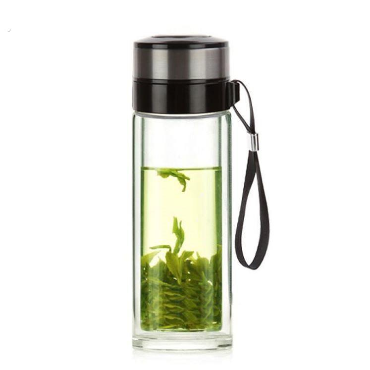 双层带提绳玻璃杯便捷男女户外运动家用耐热泡茶吊绳隔热车载水杯