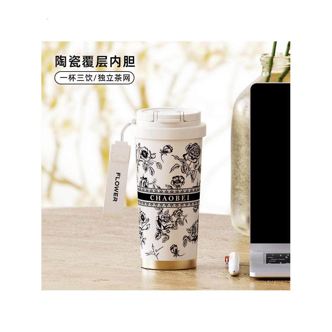 双饮杯子吸管杯泡茶大容量咖啡杯水杯霸王茶姬杯子陶瓷内胆保温杯