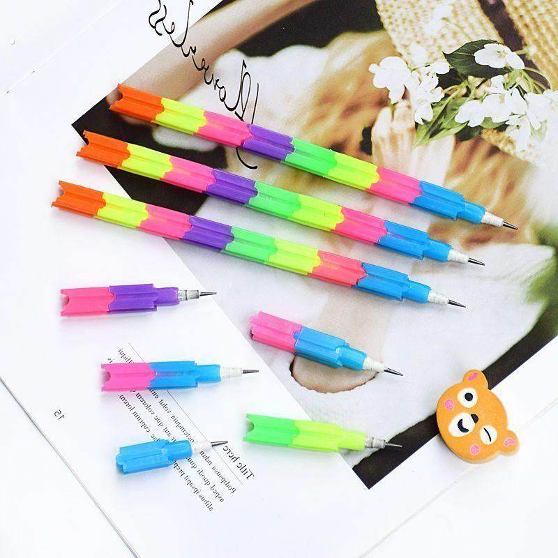 积木拼装铅笔可拆装创意免削多功能彩虹学生免削铅笔积木竹节新品