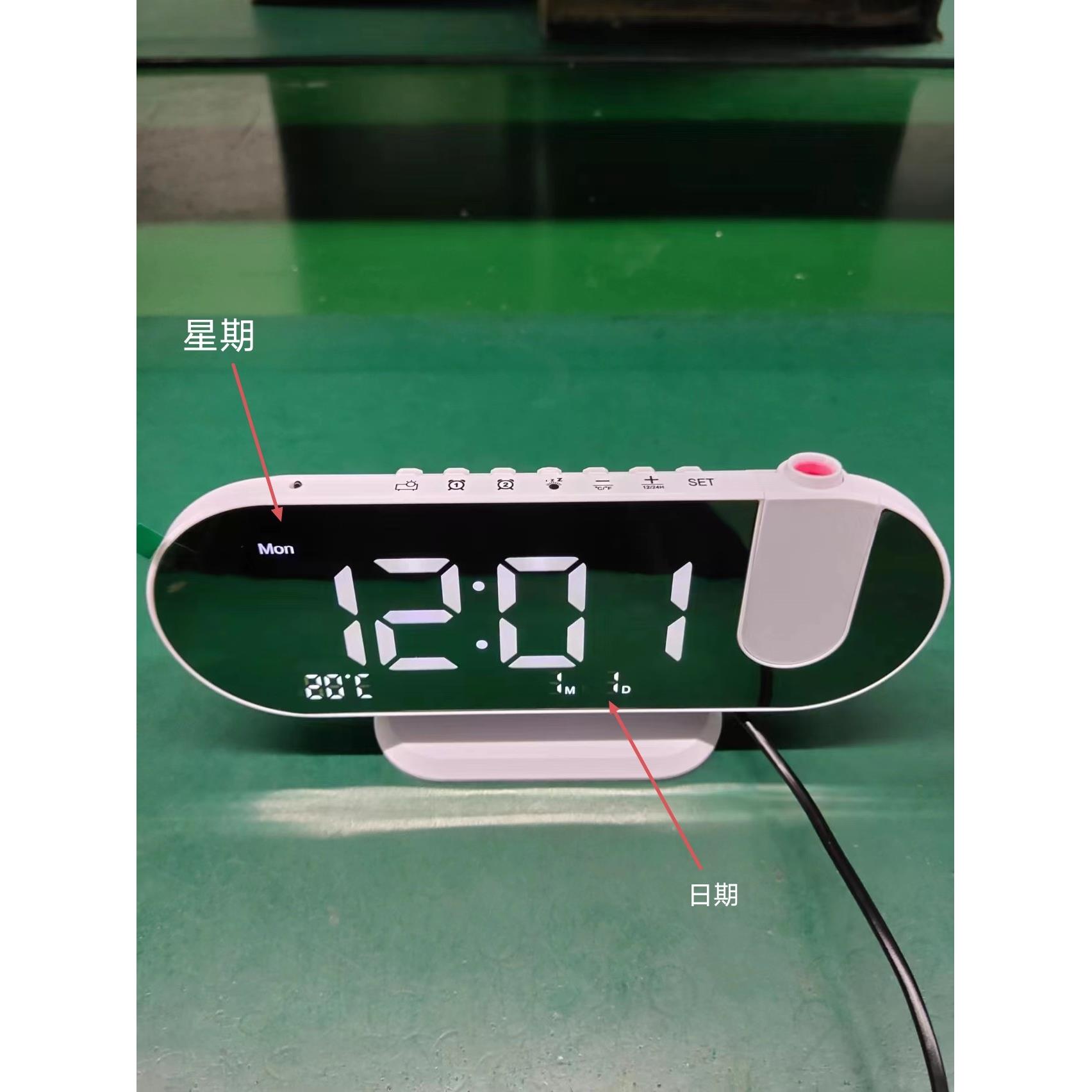 夜光镜面时钟ins桌面钟表投影万年历温度湿度摆件led数字电子闹钟