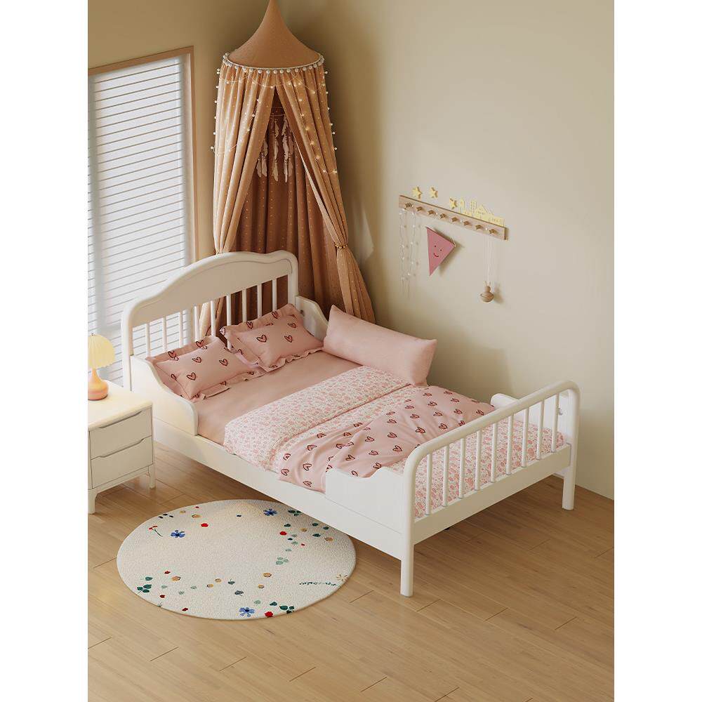 全实木儿童床女孩公主床1.5米单人1.2米男孩拼接围栏卧室