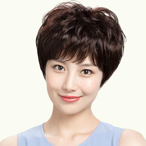 假发真发全真人发女短发中老年女士全头套自然妈妈自然短卷发假发