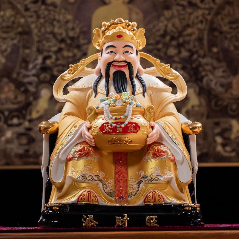 德化白瓷彩绘财神爷家用供奉神像陶瓷文财神招财摆件乔迁新居礼品