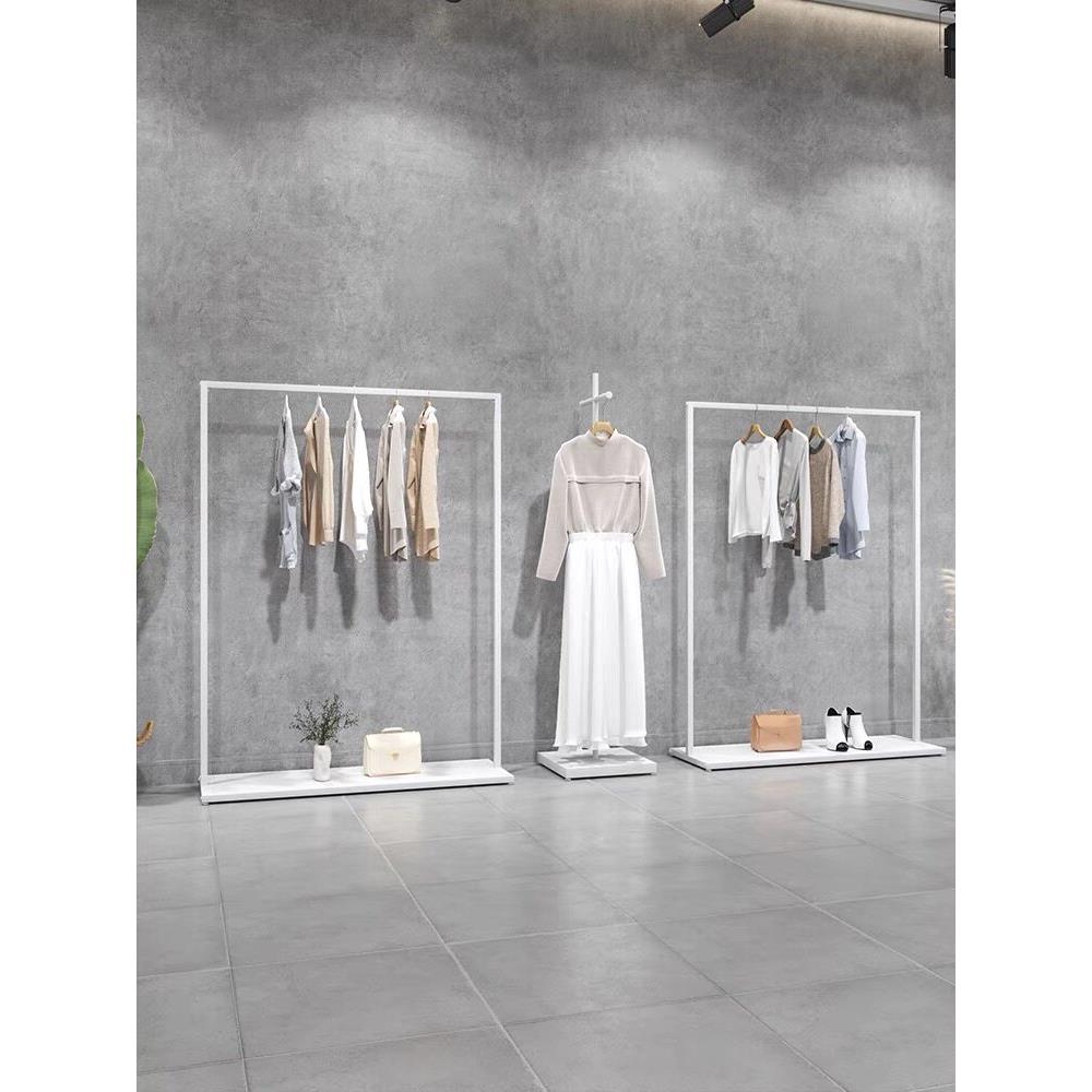 服装店展示架白色服装架简约铁艺正挂女装店货架侧挂衣架陈列落地