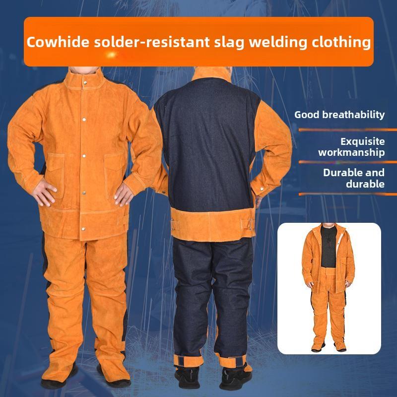 牛皮电焊服焊工氩弧焊接阻燃防烫耐高温工作服防辐射隔热皮衣皮裤