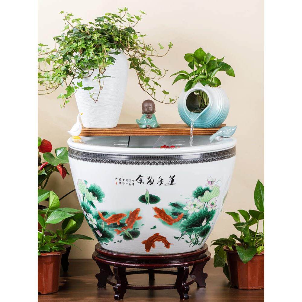 景德镇陶瓷流水鱼缸养荷花睡莲盆陶罐造景古法鱼缸客厅落地水缸