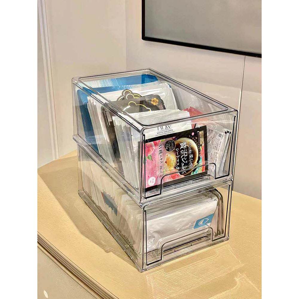 压克力面膜收纳盒带盖子化妆品收纳箱桌面抽屉式护肤品收纳筐大容