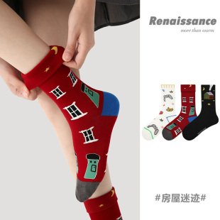 2026秋冬季100纯全棉潮网红款中长筒加厚100纯羊毛防脚气防臭女袜