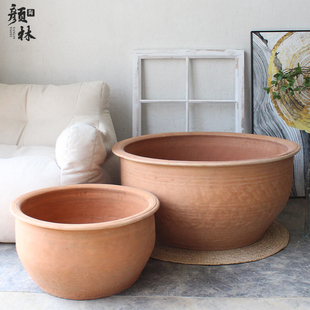 水盆缸陶盆陶缸老式养鱼缸盆荷花盆土盆红陶缸鱼盆养睡莲浅盆浮萍