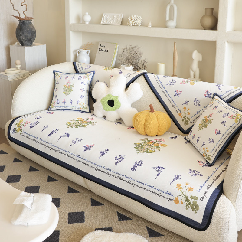 枕西湖欧式高端夏款沙发垫凉感透气冰丝凉席沙发套罩田园花卉坐垫,居家布艺,沙发垫,淘宝优惠券,粉丝福利购,淘宝优惠卷